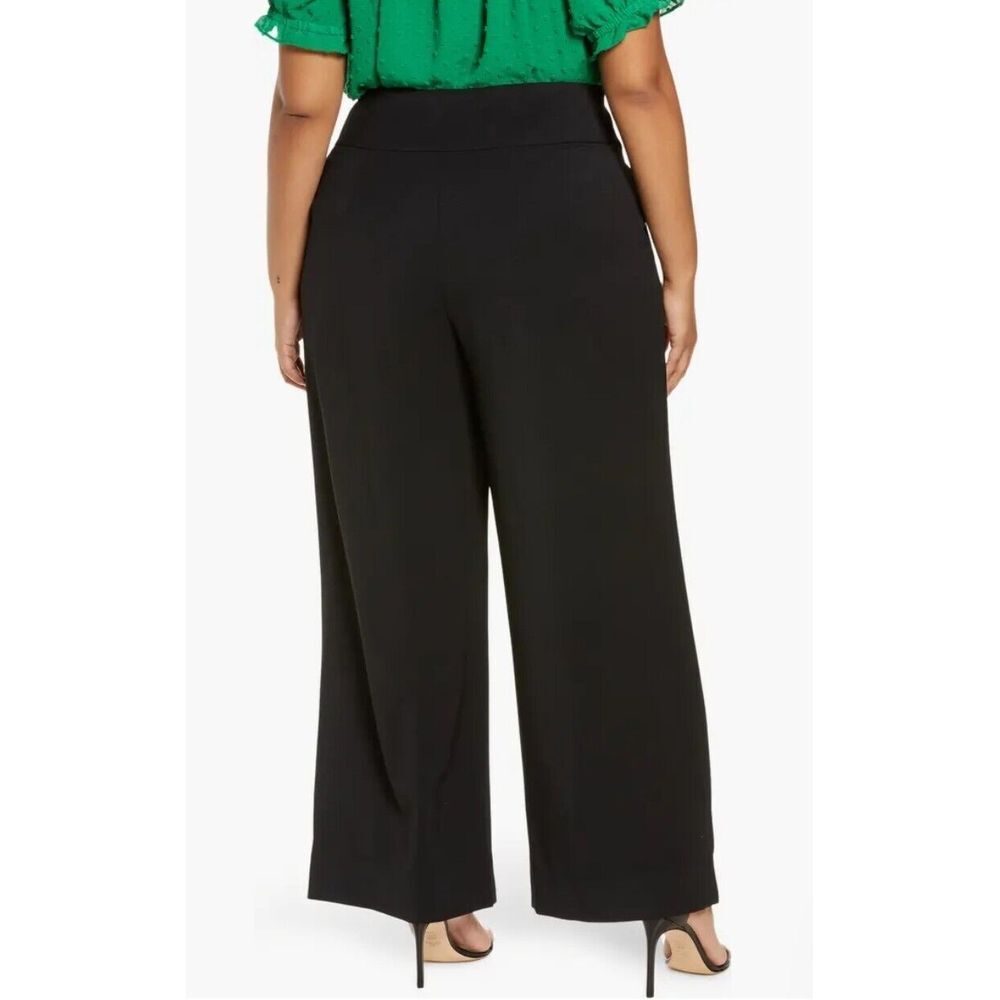 CeCe Women's Pleated Front  Wide Leg Relaxed Twill Pant Black  Size‎ 8